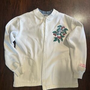 Art Unlimited Vintage White Cardigan with Red Logo Tag - Birds and Berried